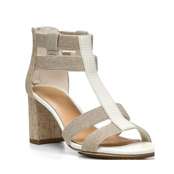 NEW DONALD J PLINER Elegant PERI Bone White Snake Cork Block Heel Sandals 11 11M - Picture 1 of 8